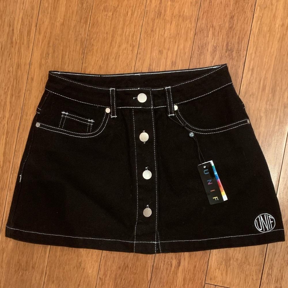 UNIF L8er Black Denim Mini Skirt - NWT